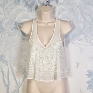 New w/ Defect Ecote Sheer White Beaded Boho Tank